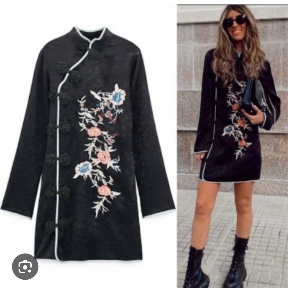 Zara Black Floral Embroidered Dress